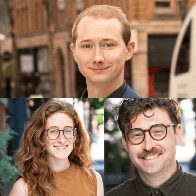 Whit Jamieson, Anna Guida, and Connor Herman headshots