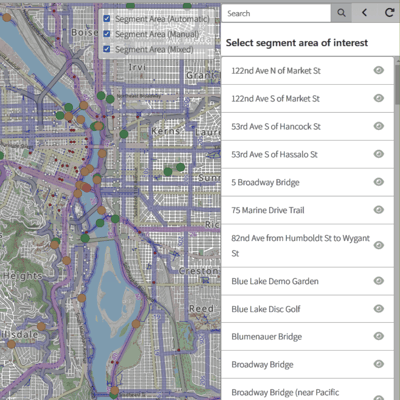 Screenshot of BikePed Portal showing the Portland-Vancouver regional dashboard