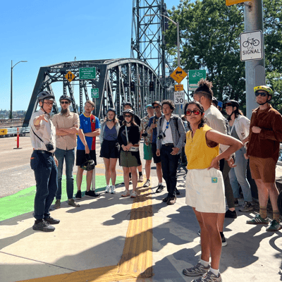 A field tour from the 2024 bikeway design workshop, led by instructor Peter Koonce