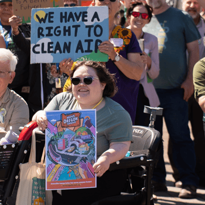 Cassie Wilson (front, center) at the April 2-25 "Move Oregon Forward" advocacy day in Salem, Oregon