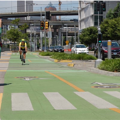 cyclist in a bike lane